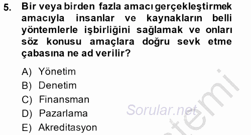 Yerel Yönetimler 2014 - 2015 Dönem Sonu Sınavı 5.Soru