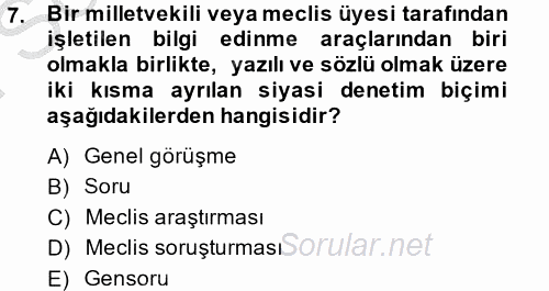 Yerel Yönetimler 2014 - 2015 Dönem Sonu Sınavı 7.Soru