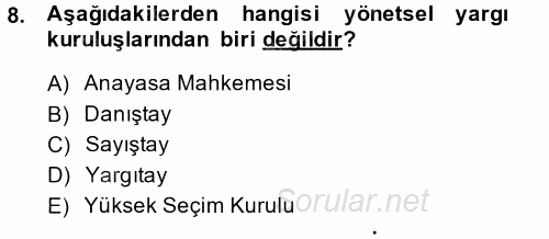 Yerel Yönetimler 2014 - 2015 Dönem Sonu Sınavı 8.Soru