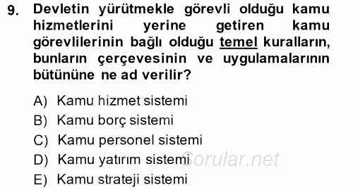 Yerel Yönetimler 2014 - 2015 Dönem Sonu Sınavı 9.Soru