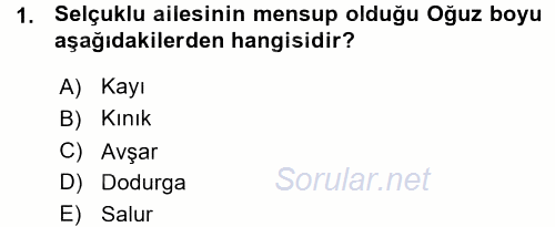 Türkiye Selçuklu Tarihi 2015 - 2016 Ara Sınavı 1.Soru