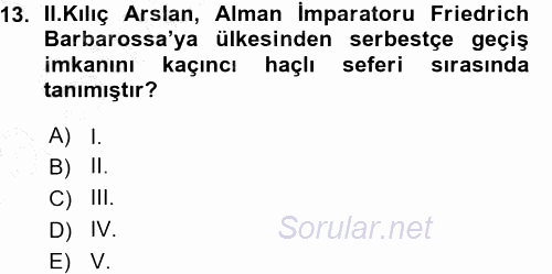 Türkiye Selçuklu Tarihi 2015 - 2016 Ara Sınavı 13.Soru