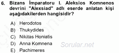 Türkiye Selçuklu Tarihi 2015 - 2016 Ara Sınavı 6.Soru