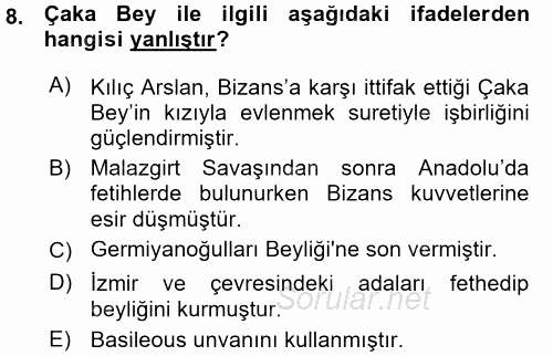 Türkiye Selçuklu Tarihi 2015 - 2016 Ara Sınavı 8.Soru