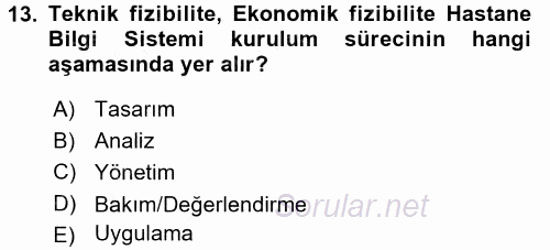 Sağlık Kurumlarında Bilgi Sistemleri 2016 - 2017 Dönem Sonu Sınavı 13.Soru