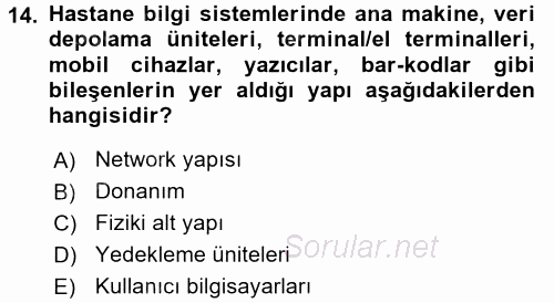 Sağlık Kurumlarında Bilgi Sistemleri 2016 - 2017 Dönem Sonu Sınavı 14.Soru