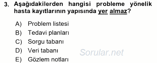 Sağlık Kurumlarında Bilgi Sistemleri 2016 - 2017 Dönem Sonu Sınavı 3.Soru