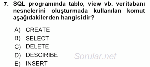 Sağlık Kurumlarında Bilgi Sistemleri 2016 - 2017 Dönem Sonu Sınavı 7.Soru