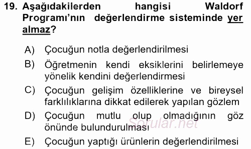 Çocukları Tanıma Ve Değerlendirme 2017 - 2018 3 Ders Sınavı 19.Soru