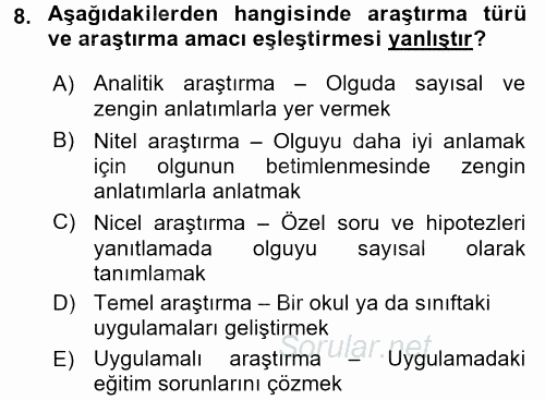 Çocukları Tanıma Ve Değerlendirme 2017 - 2018 3 Ders Sınavı 8.Soru