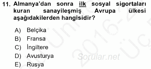 Sosyal Politika 2016 - 2017 3 Ders Sınavı 11.Soru