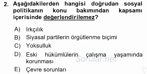 Sosyal Politika 2016 - 2017 3 Ders Sınavı 2.Soru