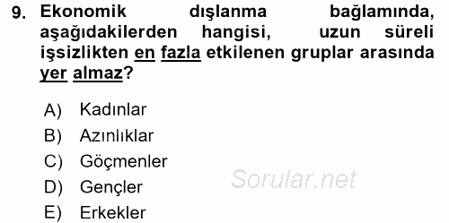 Sosyal Politika 2016 - 2017 3 Ders Sınavı 9.Soru