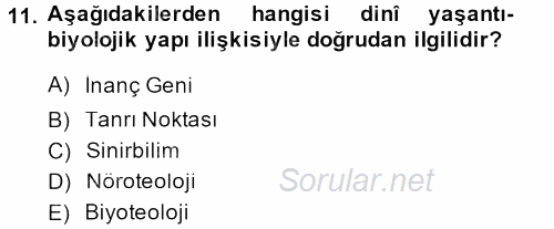 Din Psikolojisi 2013 - 2014 Ara Sınavı 11.Soru