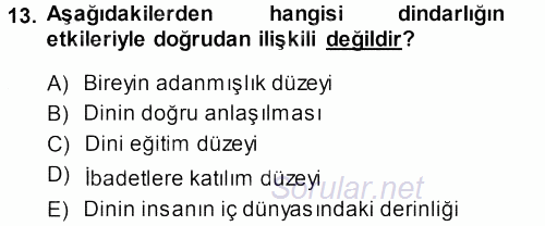 Din Psikolojisi 2013 - 2014 Ara Sınavı 13.Soru