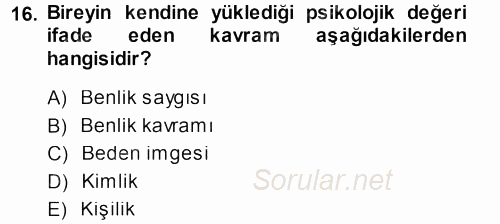 Din Psikolojisi 2013 - 2014 Ara Sınavı 16.Soru