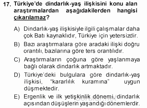 Din Psikolojisi 2013 - 2014 Ara Sınavı 17.Soru