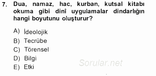 Din Psikolojisi 2013 - 2014 Ara Sınavı 7.Soru