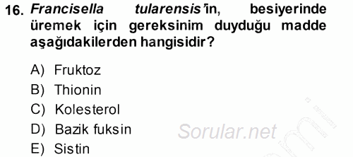 Veteriner Mikrobiyoloji ve Epidemiyoloji 2014 - 2015 Ara Sınavı 16.Soru