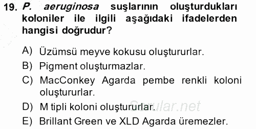 Veteriner Mikrobiyoloji ve Epidemiyoloji 2014 - 2015 Ara Sınavı 19.Soru