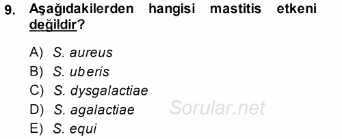 Veteriner Mikrobiyoloji ve Epidemiyoloji 2014 - 2015 Ara Sınavı 9.Soru