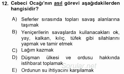 Osmanlı Merkez ve Taşra Teşkilatı 2016 - 2017 Ara Sınavı 12.Soru