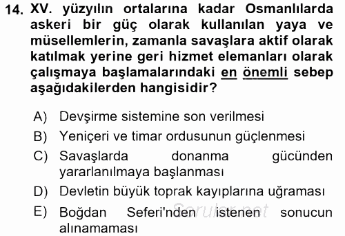 Osmanlı Merkez ve Taşra Teşkilatı 2016 - 2017 Ara Sınavı 14.Soru