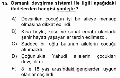 Osmanlı Merkez ve Taşra Teşkilatı 2016 - 2017 Ara Sınavı 15.Soru