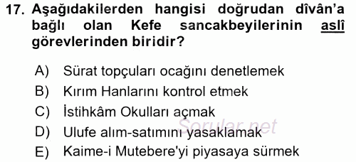 Osmanlı Merkez ve Taşra Teşkilatı 2016 - 2017 Ara Sınavı 17.Soru