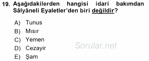 Osmanlı Merkez ve Taşra Teşkilatı 2016 - 2017 Ara Sınavı 19.Soru