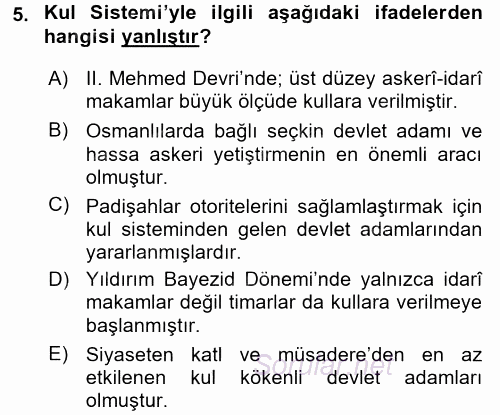 Osmanlı Merkez ve Taşra Teşkilatı 2016 - 2017 Ara Sınavı 5.Soru