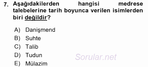 Osmanlı Merkez ve Taşra Teşkilatı 2016 - 2017 Ara Sınavı 7.Soru