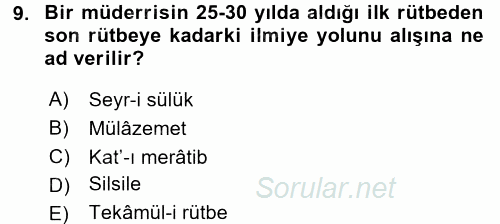 Osmanlı Merkez ve Taşra Teşkilatı 2016 - 2017 Ara Sınavı 9.Soru
