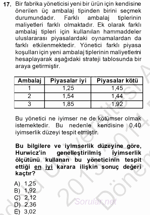 İstatistik 2 2013 - 2014 Dönem Sonu Sınavı 17.Soru