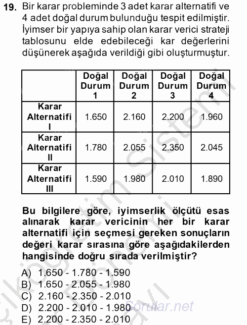 İstatistik 2 2013 - 2014 Dönem Sonu Sınavı 19.Soru