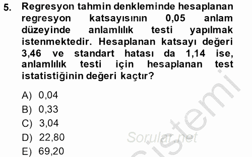 İstatistik 2 2013 - 2014 Dönem Sonu Sınavı 5.Soru