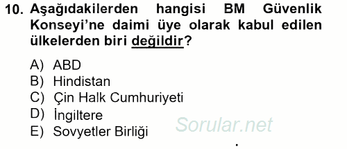 Siyasi Tarih 2012 - 2013 Dönem Sonu Sınavı 10.Soru