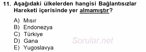 Siyasi Tarih 2012 - 2013 Dönem Sonu Sınavı 11.Soru
