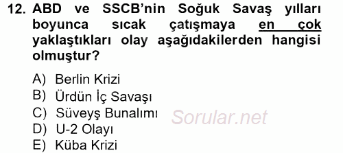 Siyasi Tarih 2012 - 2013 Dönem Sonu Sınavı 12.Soru