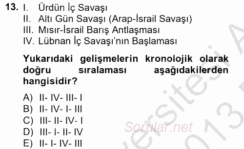 Siyasi Tarih 2012 - 2013 Dönem Sonu Sınavı 13.Soru