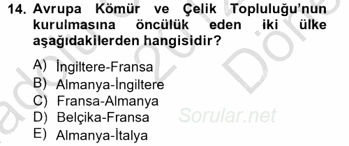 Siyasi Tarih 2012 - 2013 Dönem Sonu Sınavı 14.Soru