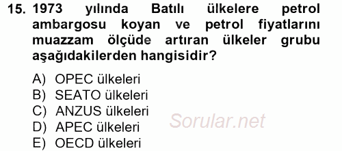 Siyasi Tarih 2012 - 2013 Dönem Sonu Sınavı 15.Soru