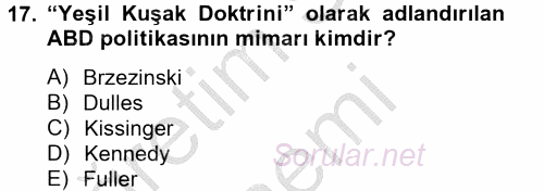 Siyasi Tarih 2012 - 2013 Dönem Sonu Sınavı 17.Soru