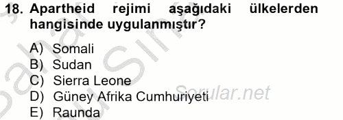 Siyasi Tarih 2012 - 2013 Dönem Sonu Sınavı 18.Soru