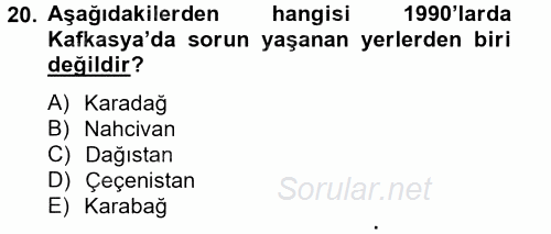 Siyasi Tarih 2012 - 2013 Dönem Sonu Sınavı 20.Soru