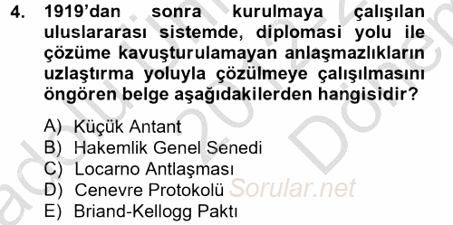 Siyasi Tarih 2012 - 2013 Dönem Sonu Sınavı 4.Soru