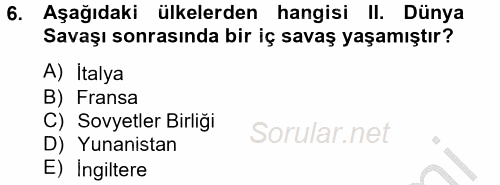 Siyasi Tarih 2012 - 2013 Dönem Sonu Sınavı 6.Soru