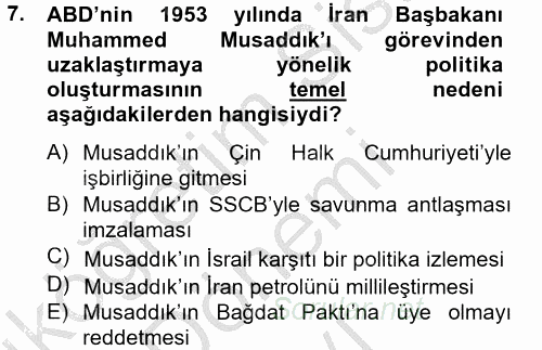 Siyasi Tarih 2012 - 2013 Dönem Sonu Sınavı 7.Soru