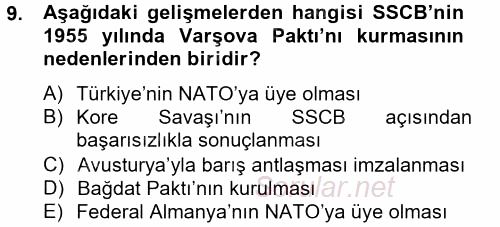 Siyasi Tarih 2012 - 2013 Dönem Sonu Sınavı 9.Soru