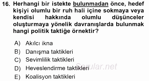 Örgütsel Davranış 2017 - 2018 3 Ders Sınavı 16.Soru